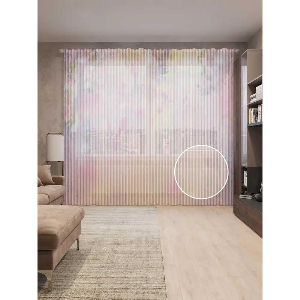 Фото Тюль на шторной ленте Цветочный туман 310х265 см рисунок растительный цвет фиолетовый