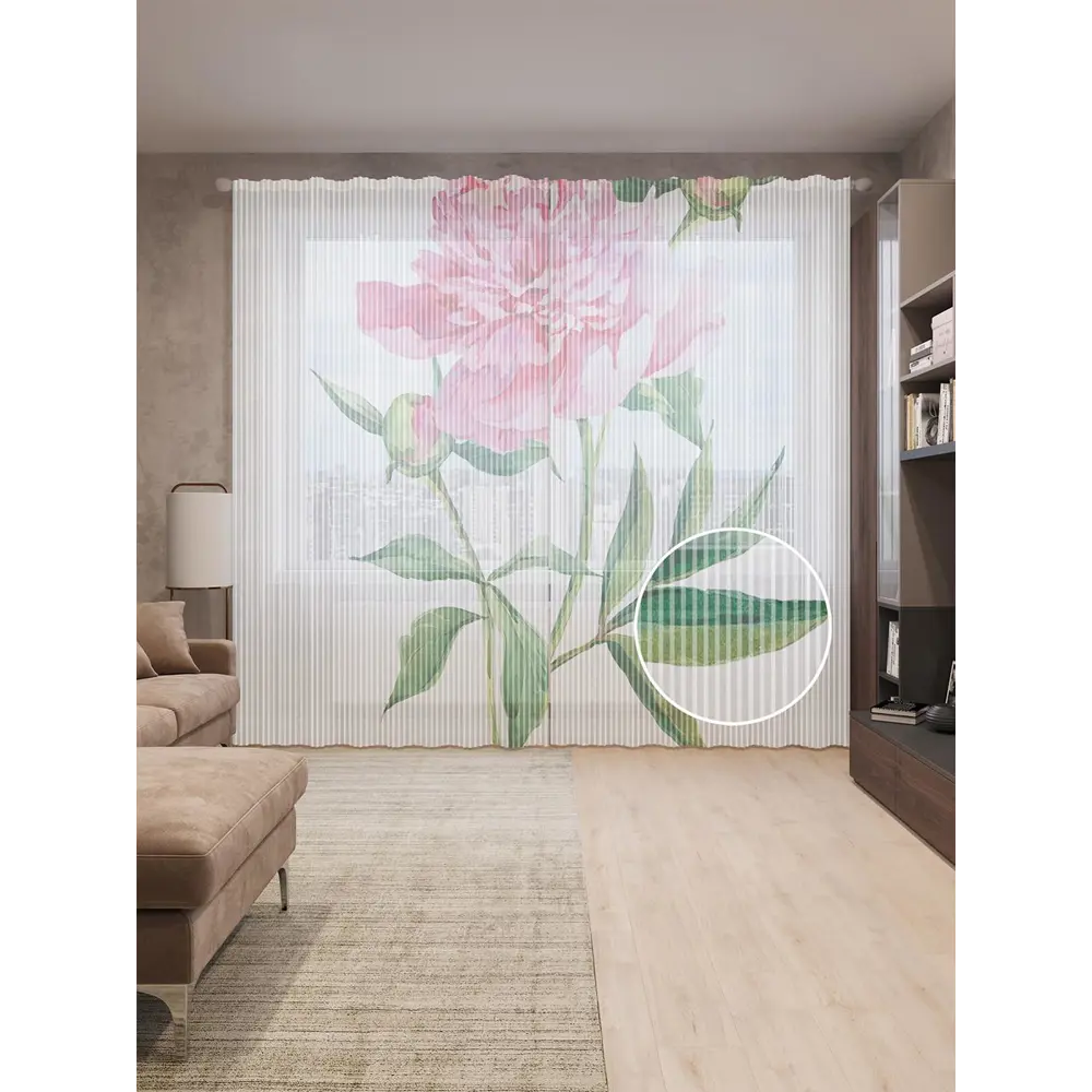 Фото Тюль на шторной ленте Май расцветает 310х265 см рисунок растительный цвет зеленый