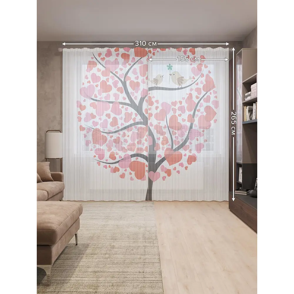 Фото 2 Тюль на шторной ленте Дерево признаний 310х265 см рисунок растительный цвет розовый