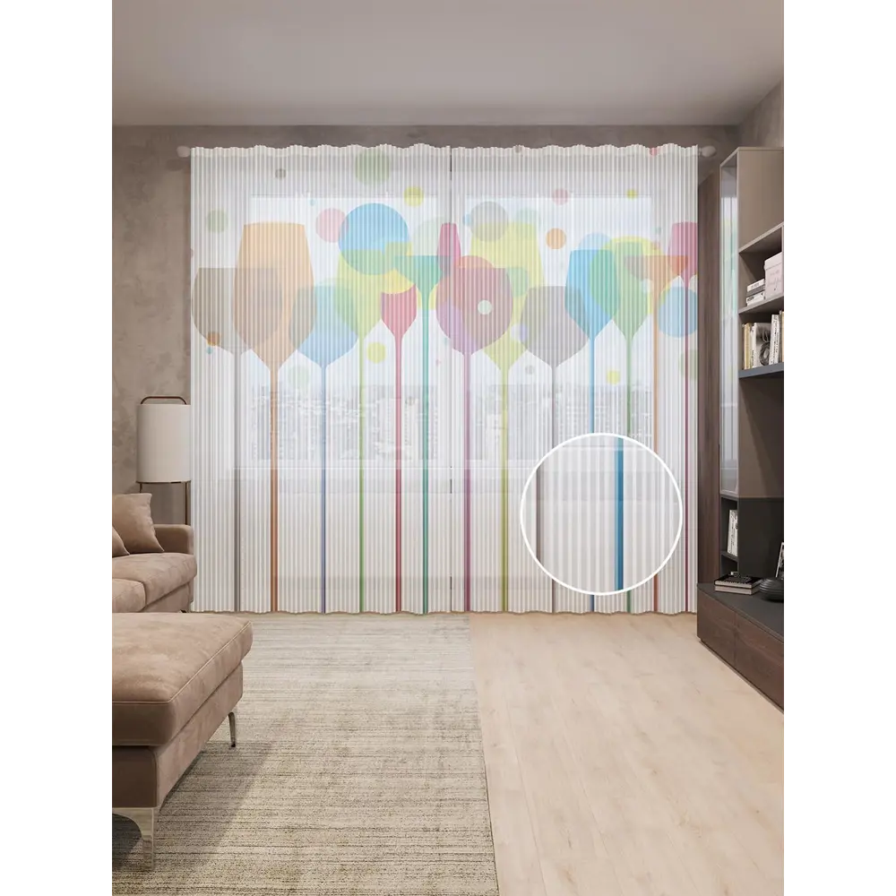 Фото Тюль на шторной ленте Радужные бокалы 310х265 см цвет зеленый Фото Тюль на шторной ленте Радужные бокалы 310х265 см цвет зеленый