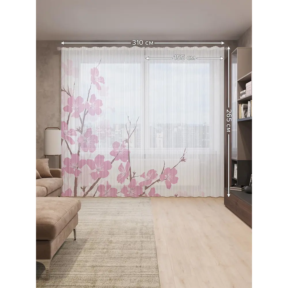 Фото 2 Тюль на шторной ленте Тайны и цветы 310х265 см рисунок растительный цвет розовый