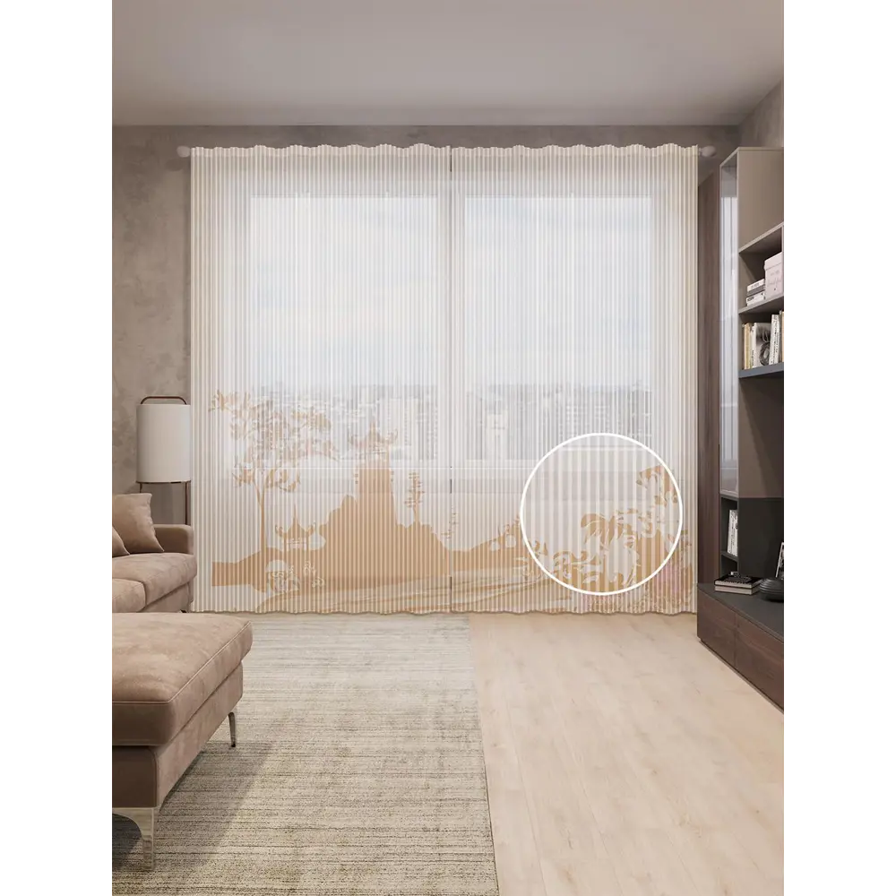 Фото Тюль на шторной ленте Япония уже близко 310х265 см рисунок природный цвет коричневый Фото Тюль на шторной ленте Япония уже близко 310х265 см рисунок природный цвет коричневый