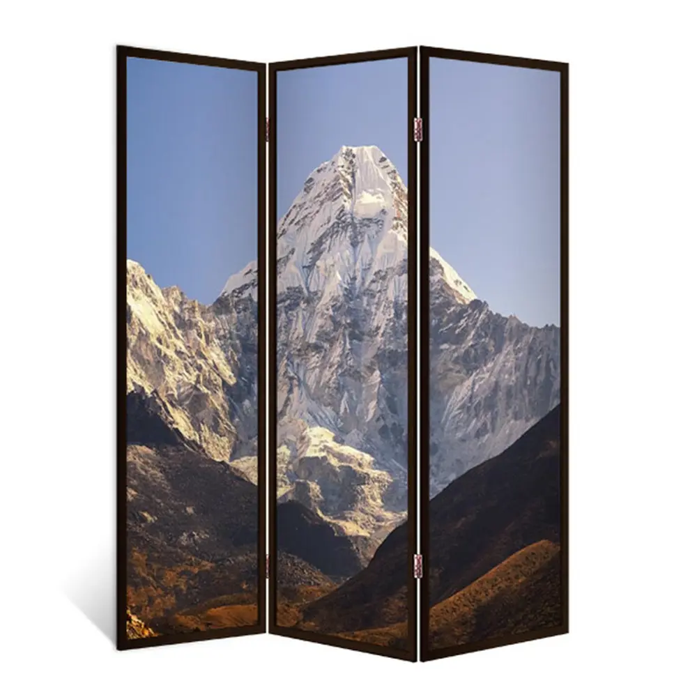 Фото Ширма перегородка для комнаты деревянная "Снежная вершина" двухсторонняя с картинкой (природа) 3 створки венге 176х140 см 11 кг