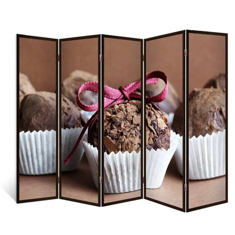 Фото Ширма перегородка для комнаты деревянная "Сладкая жизнь" двухсторонняя с картинкой (уют) 5 створок венге 176х230 см 18 кг