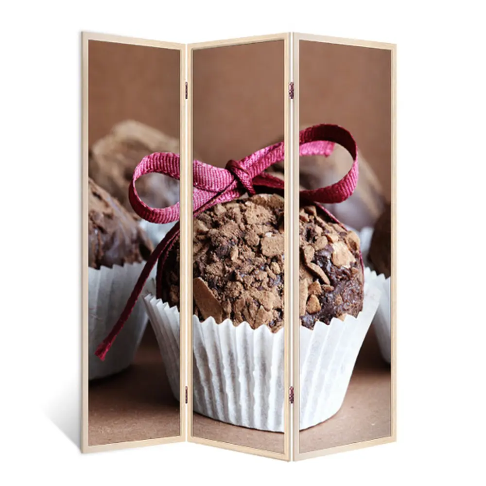 Фото Ширма перегородка для комнаты деревянная "Сладкая жизнь" двухсторонняя с картинкой (уют) 3 створки кремовый дуб 176х140 см 11 кг