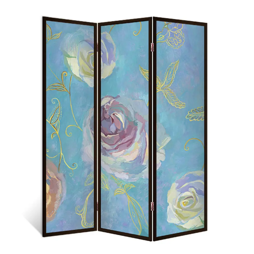 Фото Ширма перегородка для комнаты деревянная "Розовая симфония." двухсторонняя с картинкой (живопись) 3 створки венге 176х140 см 11 кг