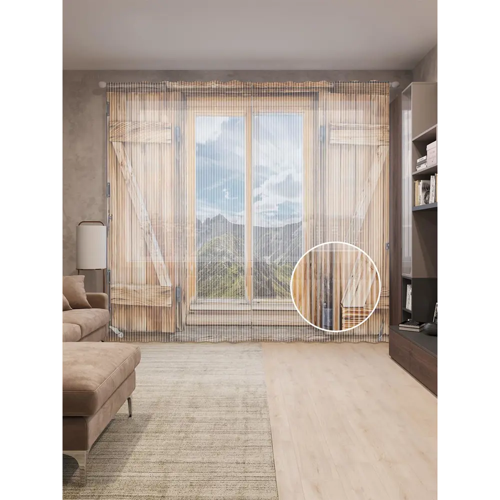 Фото Тюль на шторной ленте Жизнь на свежем воздухе 310х265 см рисунок природный цвет коричневый Фото Тюль на шторной ленте Жизнь на свежем воздухе 310х265 см рисунок природный цвет коричневый