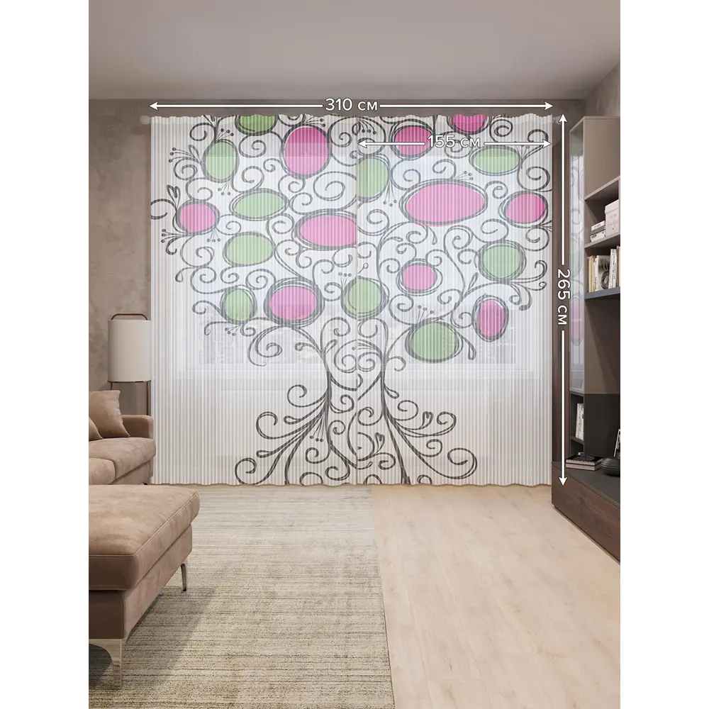 Фото 2 Тюль на шторной ленте "Кружевное дерево" 310х265 см рисунок растительный цвет зеленый
