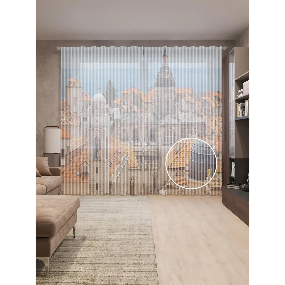 Фото Тюль на шторной ленте Удивительная архитектура 310х265 см цвет коричневый Фото Тюль на шторной ленте Удивительная архитектура 310х265 см цвет коричневый