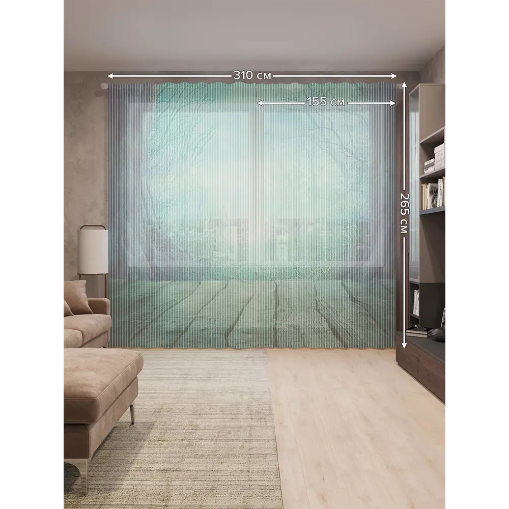 Фото 2 Тюль на шторной ленте Вход в зловещий лес 310х265 см цвет зеленый