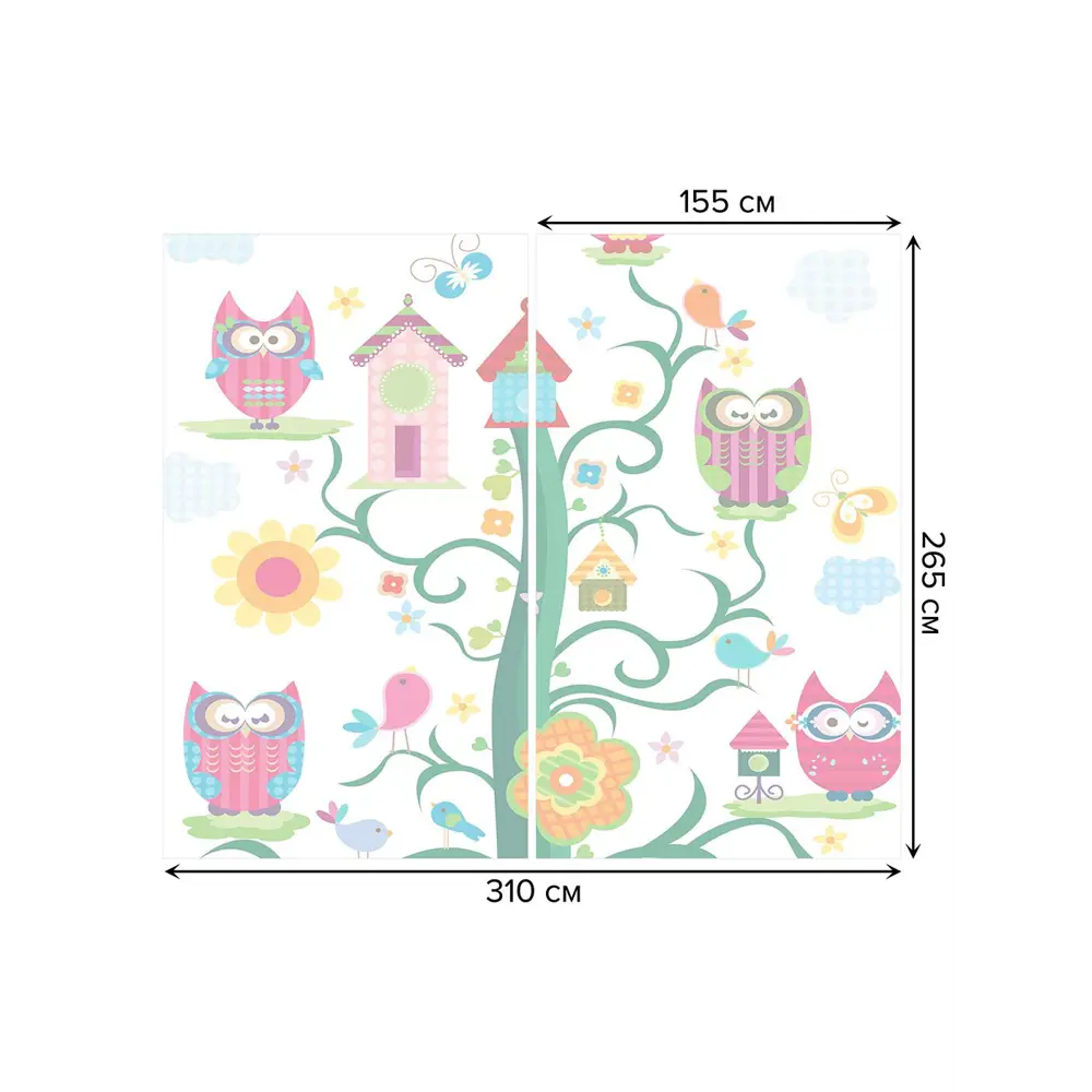 Фото 3 Тюль на шторной ленте Радостные совы 310х265 см цвет зеленый