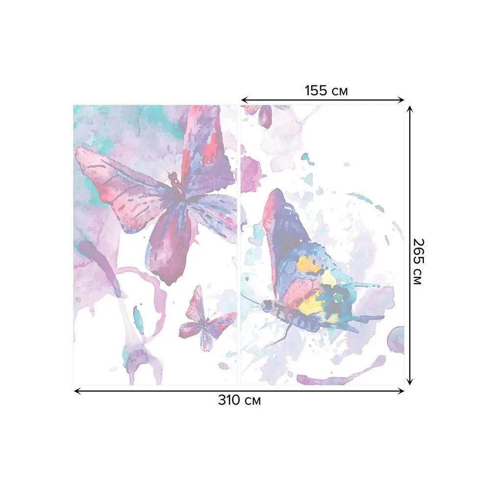 Фото 3 Тюль на шторной ленте Красочный креатив с бабочками 310х265 см рисунок природный цвет фиолетовый