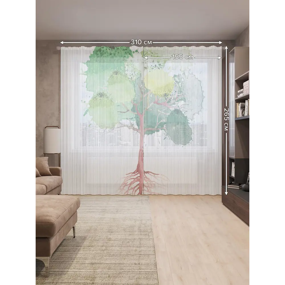 Фото 2 Тюль на шторной ленте Дерево в красочных пятнах 310х265 см рисунок растительный цвет зеленый Фото 2 Тюль на шторной ленте Дерево в красочных пятнах 310х265 см рисунок растительный цвет зеленый