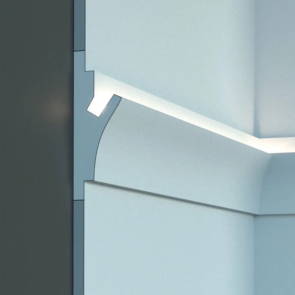 Фото 3 Декоративный потолочный и настенный молдинг под светодиодную ленту Tesori полистирол белый 150x55x1150 мм