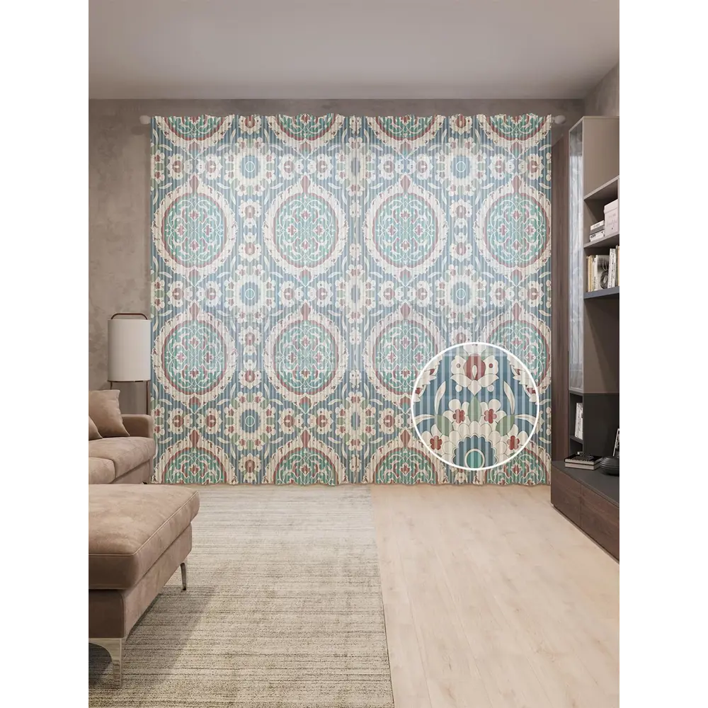 Фото Тюль на шторной ленте Классический орнамент-1 310х265 см рисунок вензель цвет коричневый Фото Тюль на шторной ленте Классический орнамент-1 310х265 см рисунок вензель цвет коричневый