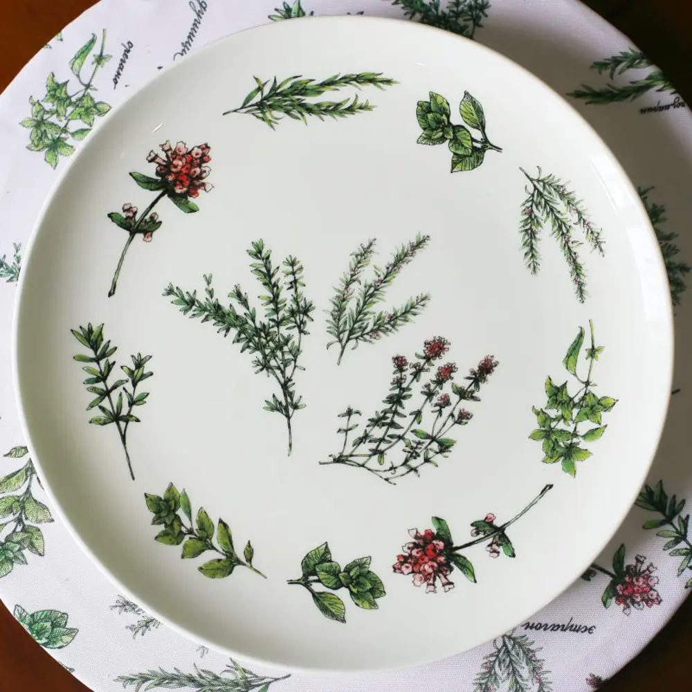 Фото Тарелка Myatashop Пряные травы 26 см фарфор цет белый/зеленый Фото Тарелка Myatashop Пряные травы 26 см фарфор цет белый/зеленый