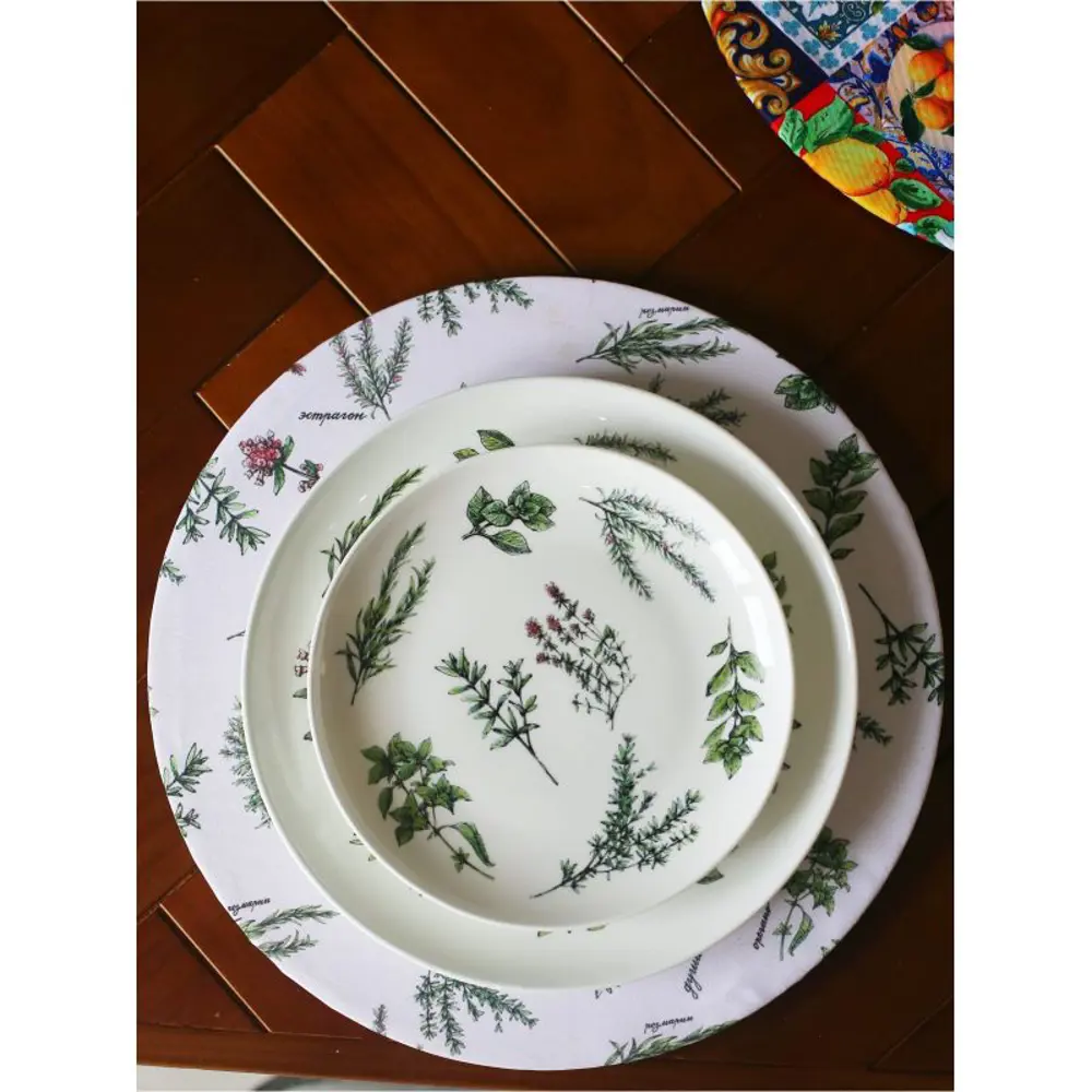 Фото 2 Тарелка Myatashop Пряные травы 26 см фарфор цет белый/зеленый Фото 2 Тарелка Myatashop Пряные травы 26 см фарфор цет белый/зеленый