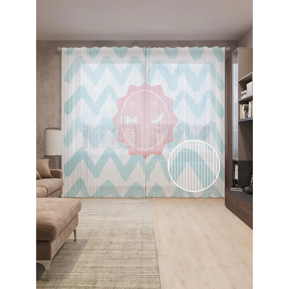 Фото Тюль на шторной ленте Мужчина и Женщина 310х265 см цвет светло-розовый