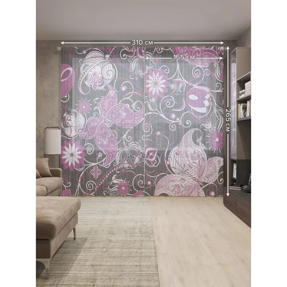 Фото 2 Тюль на шторной ленте Цветочный уголок-2 310х265 см рисунок растительный цвет черный