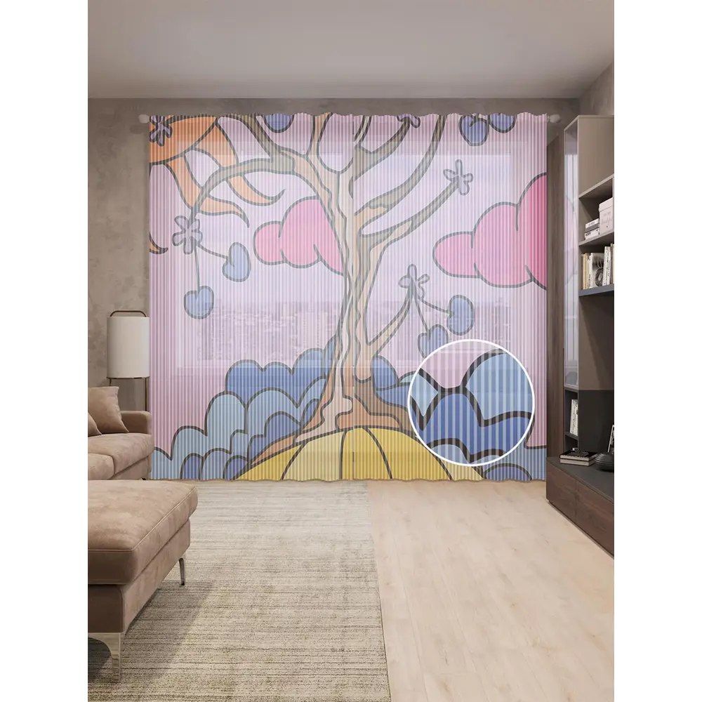 Фото Тюль на шторной ленте Красочное воображение 310х265 см рисунок растительный цвет розовый Фото Тюль на шторной ленте Красочное воображение 310х265 см рисунок растительный цвет розовый