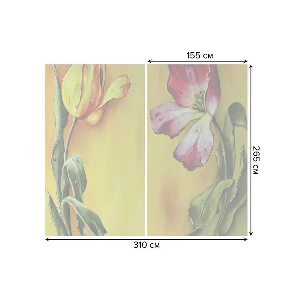 Фото 3 Тюль на шторной ленте Ретро Цветок Живопись 310х265 см рисунок растительный цвет желтый