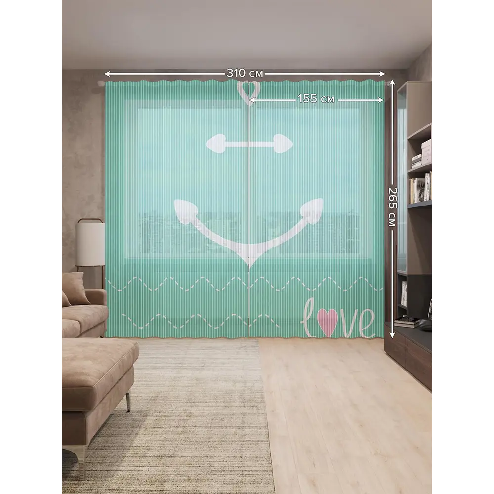 Фото 2 Тюль на шторной ленте Символ морской любви 310х265 см рисунок природный цвет бирюзовый Фото 2 Тюль на шторной ленте Символ морской любви 310х265 см рисунок природный цвет бирюзовый