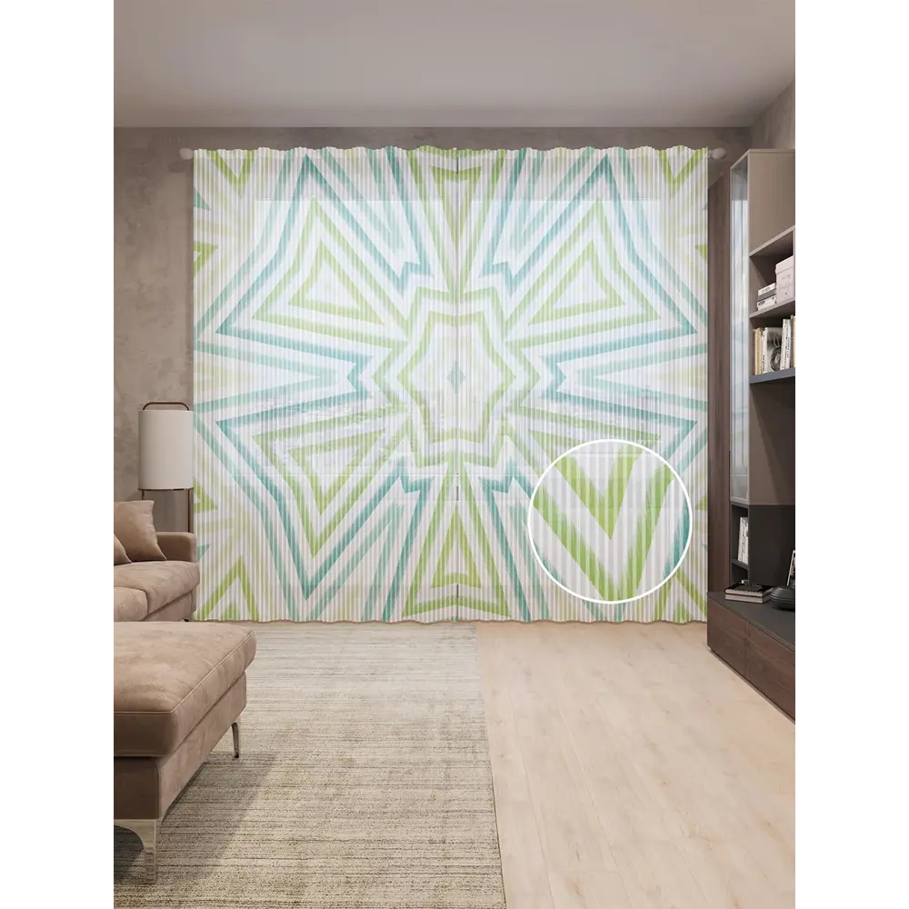 Фото Тюль на шторной ленте Прямой цветок 310х265 см цвет зеленый