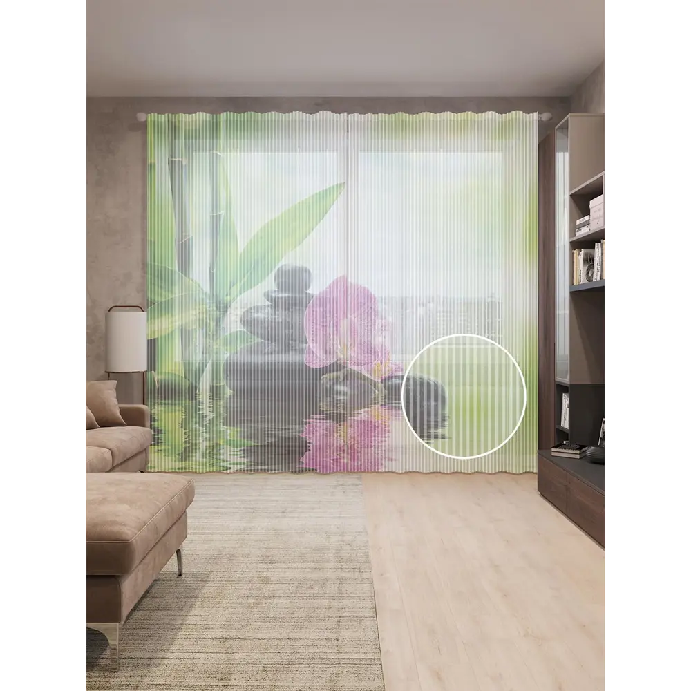 Фото Тюль на шторной ленте JoyArty "Тайские радости" 310х265 см цвет розовый