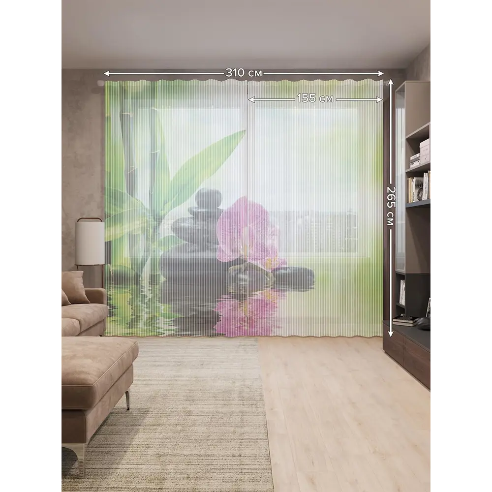 Фото 2 Тюль на шторной ленте JoyArty "Тайские радости" 310х265 см цвет розовый