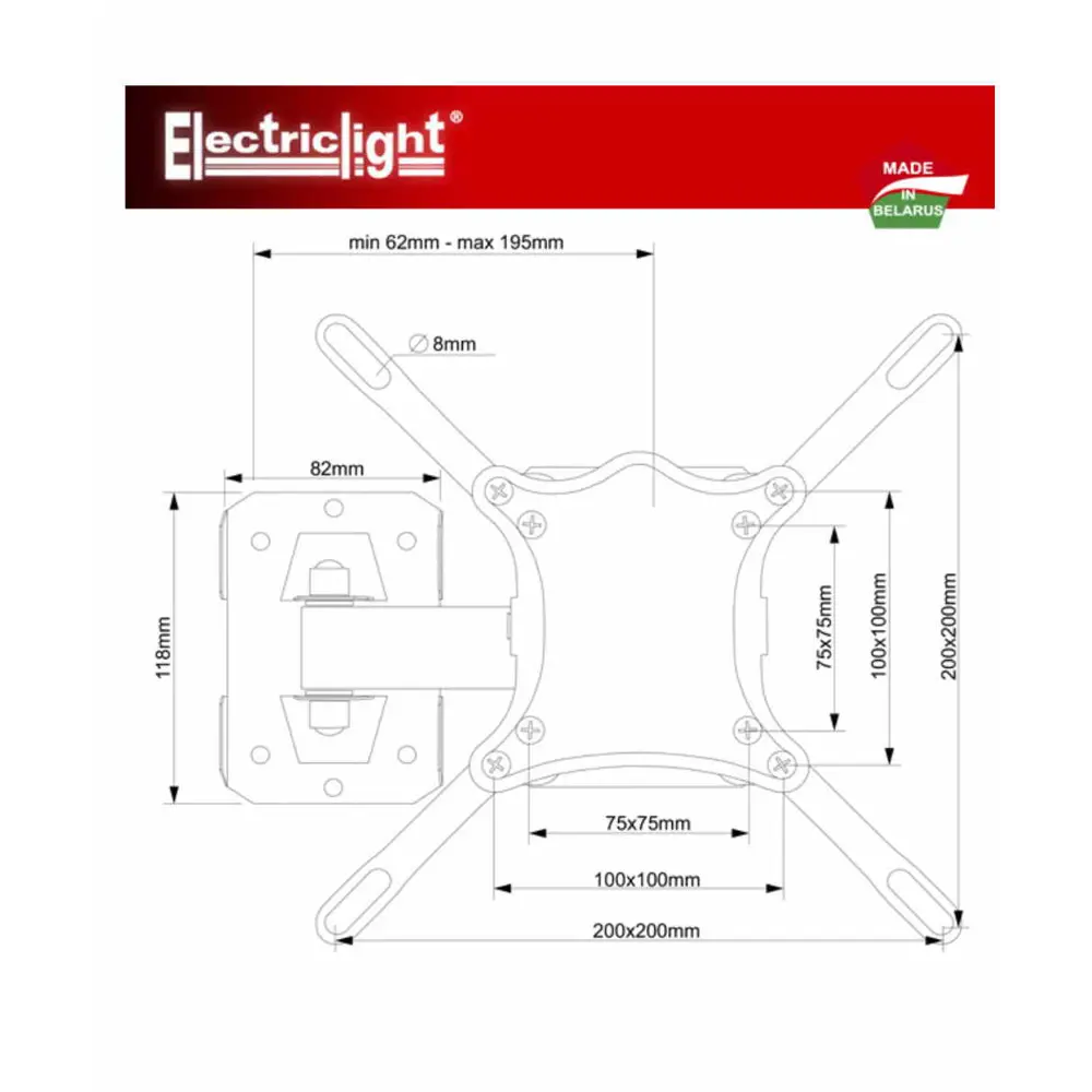Фото 2 Кронштейн для крепления телевизора поворотный Electriclight 13x6.50x13 сталь нагрузка до 20 кг цвет черный КБ-01-83 Фото 2 Кронштейн для крепления телевизора поворотный Electriclight 13x6.50x13 сталь нагрузка до 20 кг цвет черный КБ-01-83