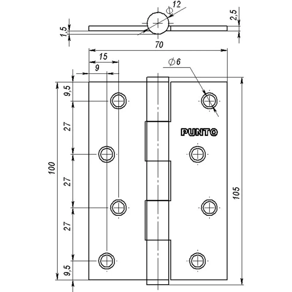 Фото 3 Петля врезная универсальная неразъемная Punto U1004B AB бронза 10x7х0.25 см Фото 3 Петля врезная универсальная неразъемная Punto U1004B AB бронза 10x7х0.25 см