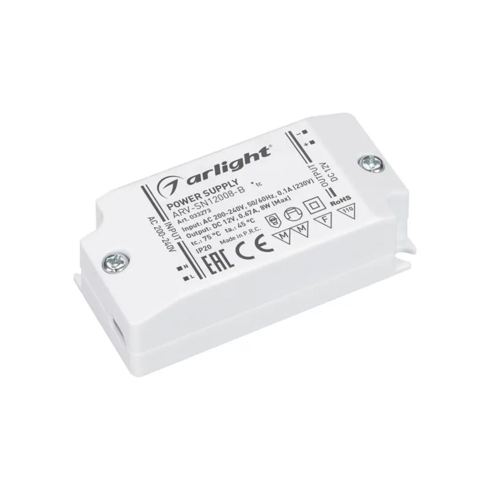 Фото Блок питания Arlight 033273 12 В 8 Вт IP20 Фото Блок питания Arlight 033273 12 В 8 Вт IP20