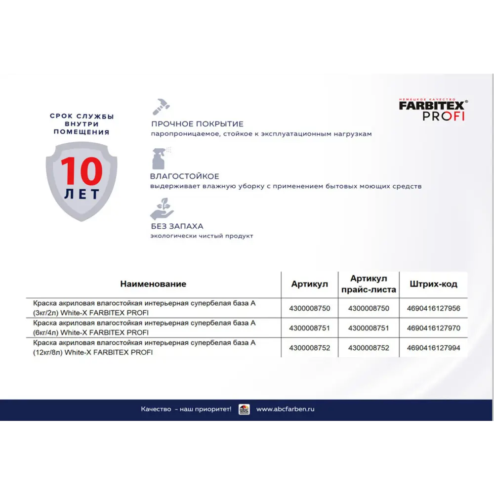 Фото 5 Краска для стен и потолков FARBITEX 4300008751 цвет белый 4 л Фото 5 Краска для стен и потолков FARBITEX 4300008751 цвет белый 4 л