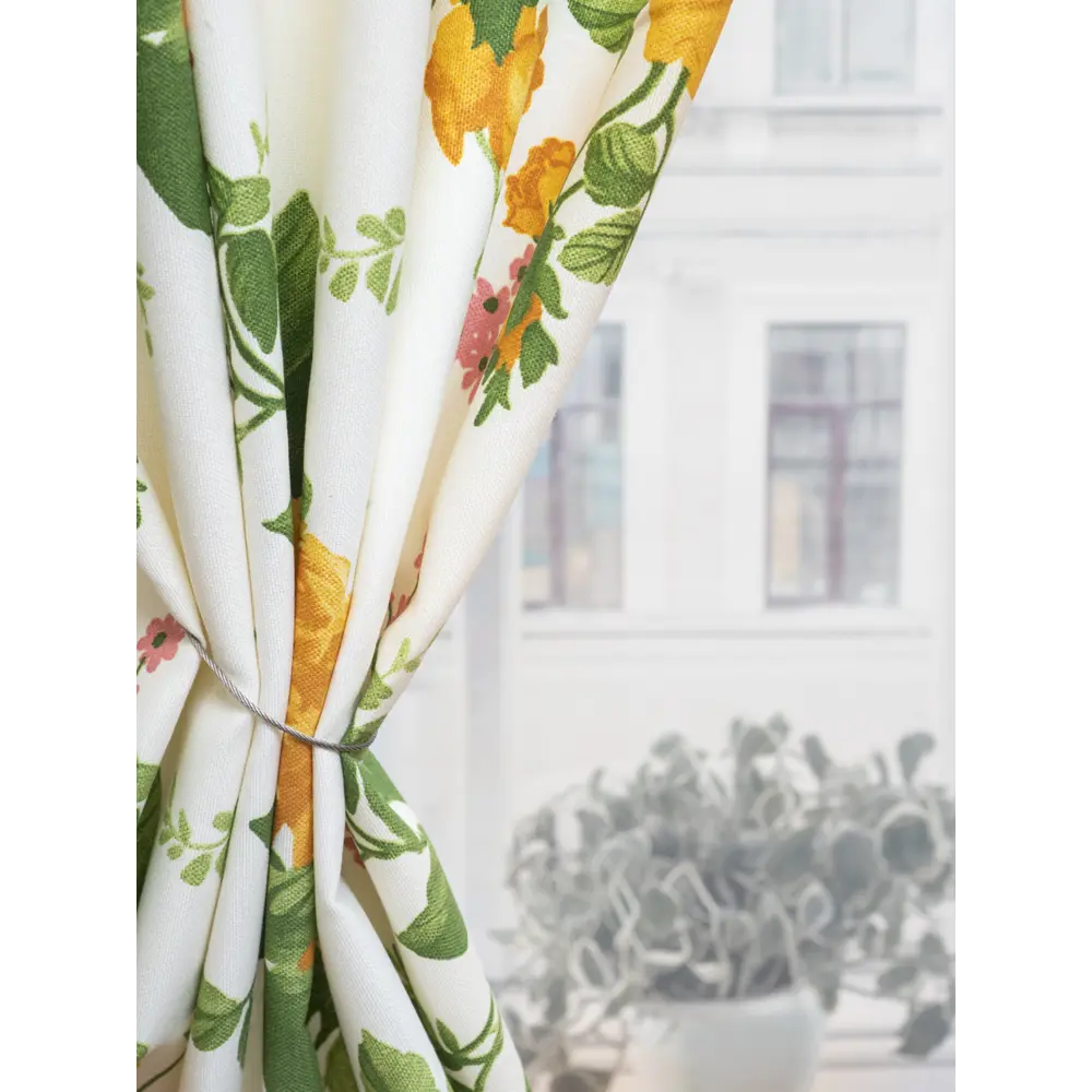 Фото Штора на шторной ленте с печатным рисунком цветы 200x260 см цвет желтый