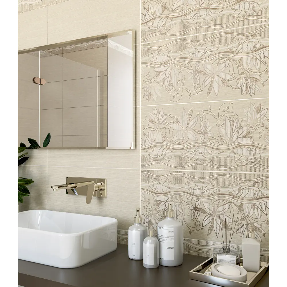 Фото 2 Декор настенный Azori Romanico Flora 31.5x63 см матовый цвет бежевый флора Фото 2 Декор настенный Azori Romanico Flora 31.5x63 см матовый цвет бежевый флора