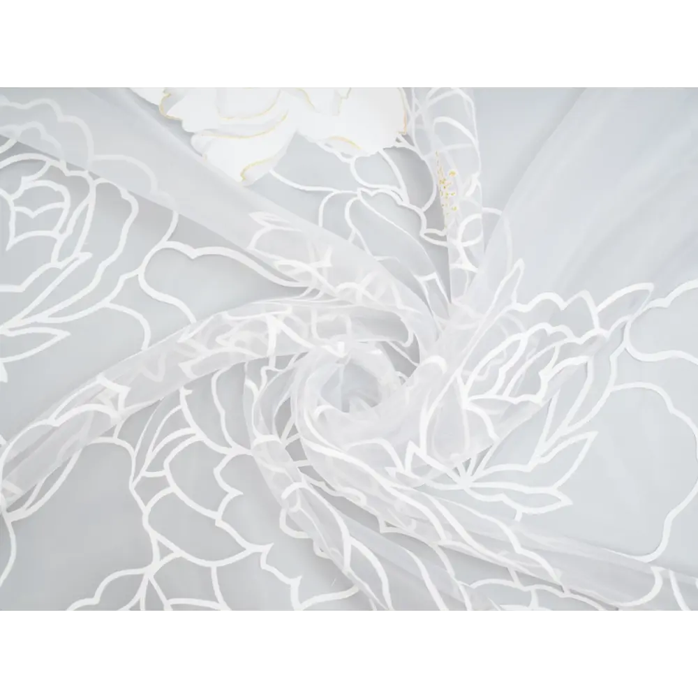 Фото 2 Тюль на шторной ленте Роза 3Д 300x250 см цвет белый Фото 2 Тюль на шторной ленте Роза 3Д 300x250 см цвет белый