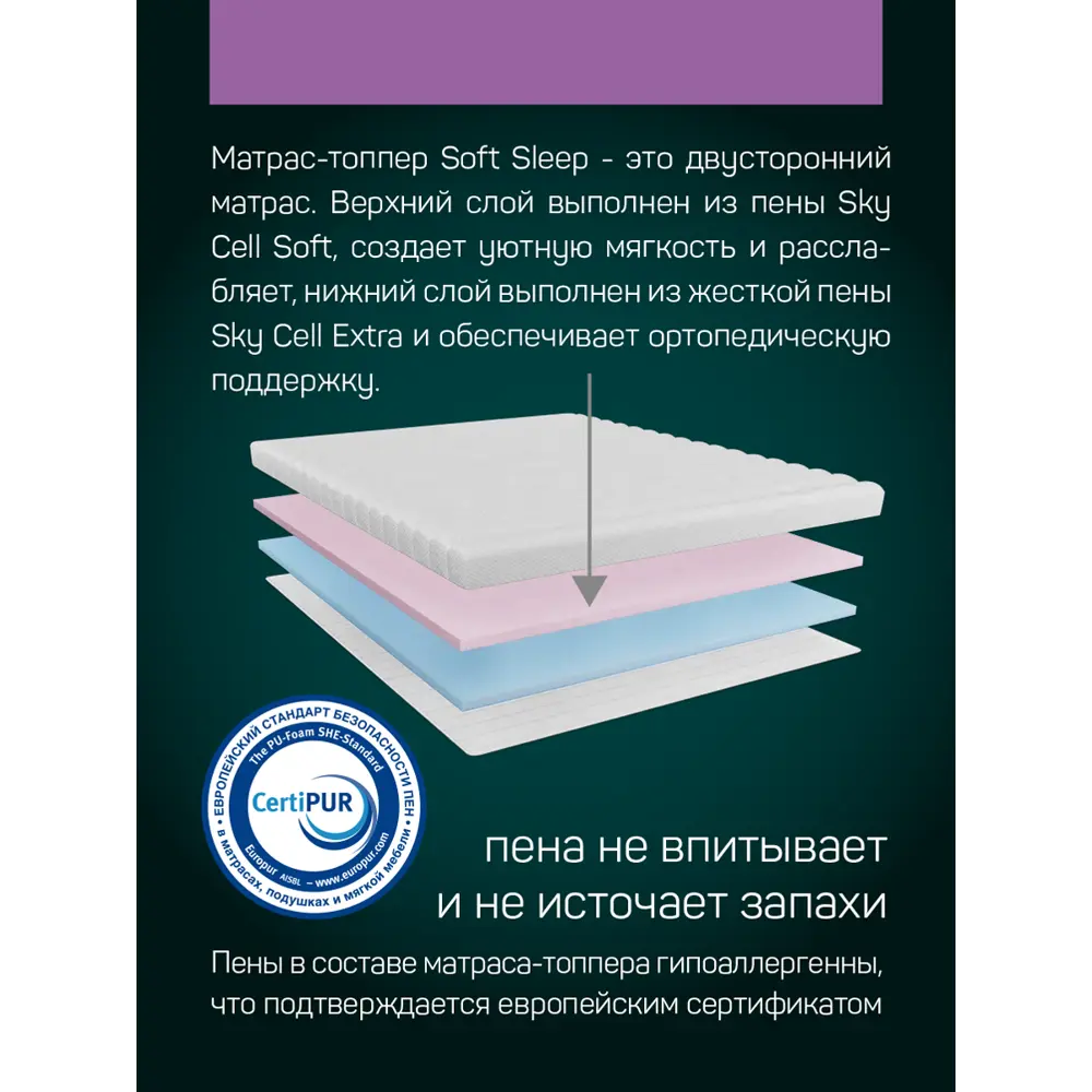Фото 4 Матрас-топпер с чехлом IQ Sleep Soft Sleep 160x200 см, беспружинный, евро Фото 4 Матрас-топпер с чехлом IQ Sleep Soft Sleep 160x200 см, беспружинный, евро