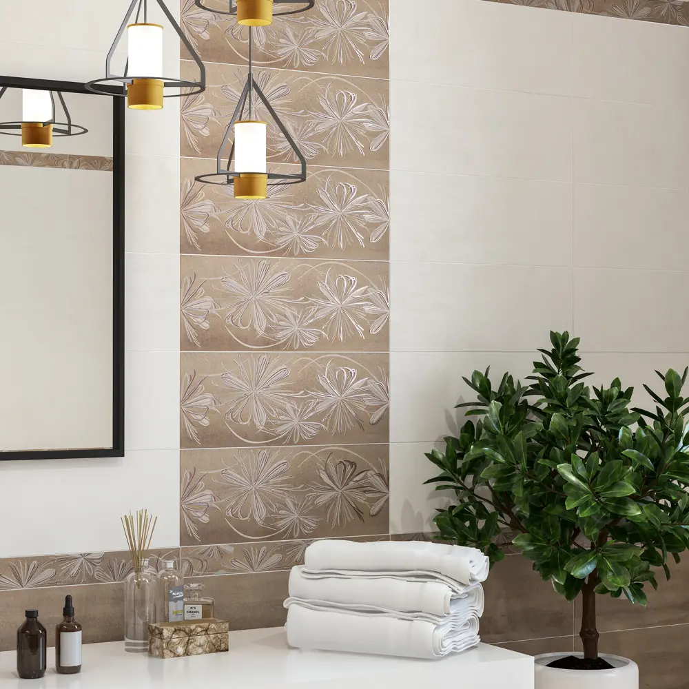 Фото 2 Декор настенный Azori Sonnet Beige Flower 20.1x50.5 см матовый цвет бежевый Фото 2 Декор настенный Azori Sonnet Beige Flower 20.1x50.5 см матовый цвет бежевый