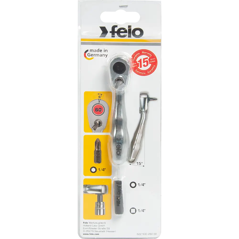 Фото 6 Ключ трещотка Felo 05763501 1/4 дюйма 110 мм 60 зубцов Фото 6 Ключ трещотка Felo 05763501 1/4 дюйма 110 мм 60 зубцов