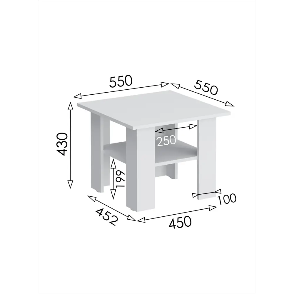 Фото 2 Стол журнальный квадратный Мебельная фабрика 1+1 55x55x43.4 см цвет белый Фото 2 Стол журнальный квадратный Мебельная фабрика 1+1 55x55x43.4 см цвет белый