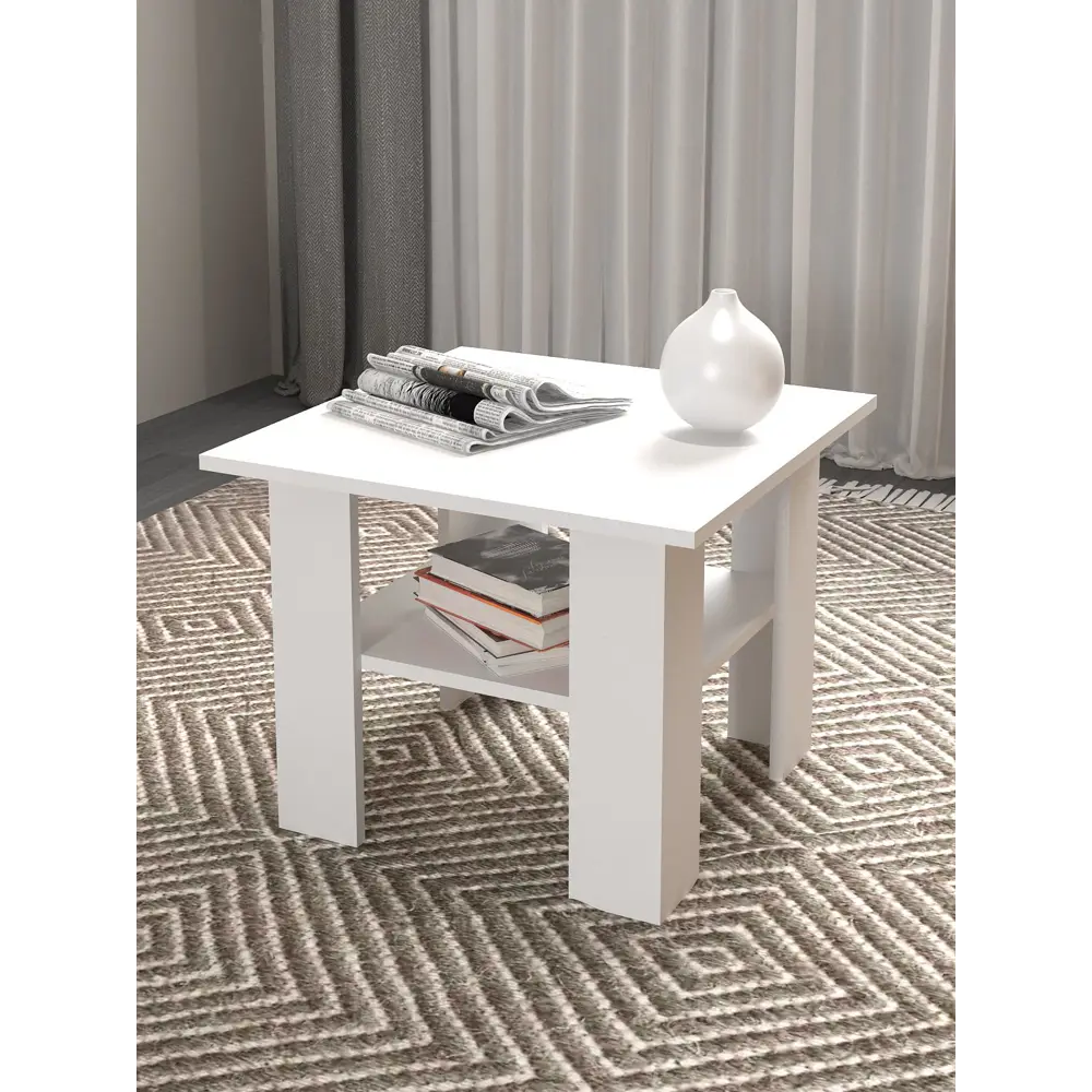 Фото 3 Стол журнальный квадратный Мебельная фабрика 1+1 55x55x43.4 см цвет белый Фото 3 Стол журнальный квадратный Мебельная фабрика 1+1 55x55x43.4 см цвет белый