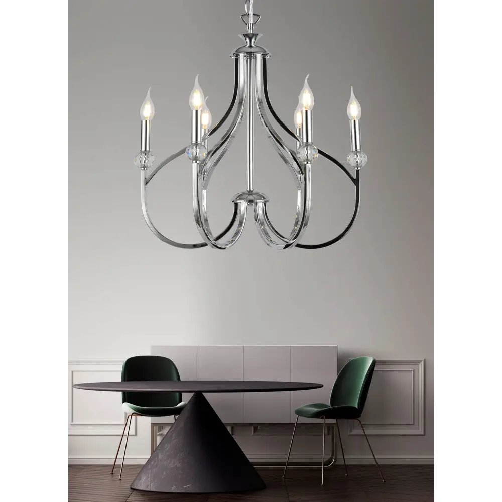 Фото 2 Люстра подвесная хрустальная Lumina Deco Archetype LDP 1250-6 CHR 6 ламп 18 м² цвет хром Фото 2 Люстра подвесная хрустальная Lumina Deco Archetype LDP 1250-6 CHR 6 ламп 18 м² цвет хром