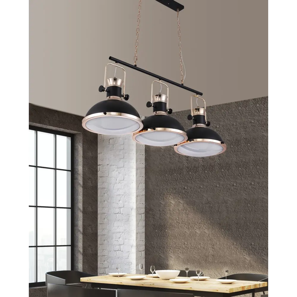 Фото 2 Светильник подвесной LUMINA DECO Batore LDP 274-3 BK 3 лампы 9 м² цвет черный Фото 2 Светильник подвесной LUMINA DECO Batore LDP 274-3 BK 3 лампы 9 м² цвет черный