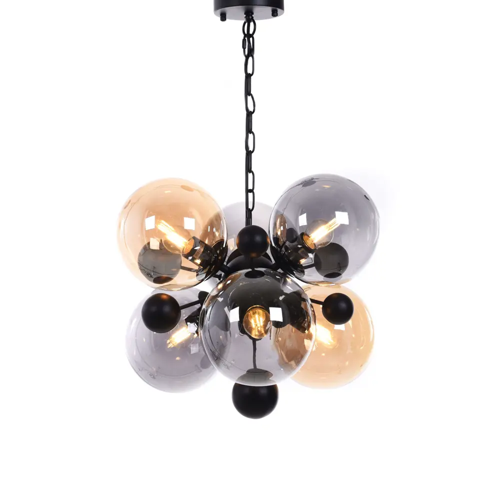 Фото 2 Светильник подвесной LUMINA DECO Afrodis LDP 1138-6 AMB+GY 6 ламп 15 м² цвет черный Фото 2 Светильник подвесной LUMINA DECO Afrodis LDP 1138-6 AMB+GY 6 ламп 15 м² цвет черный