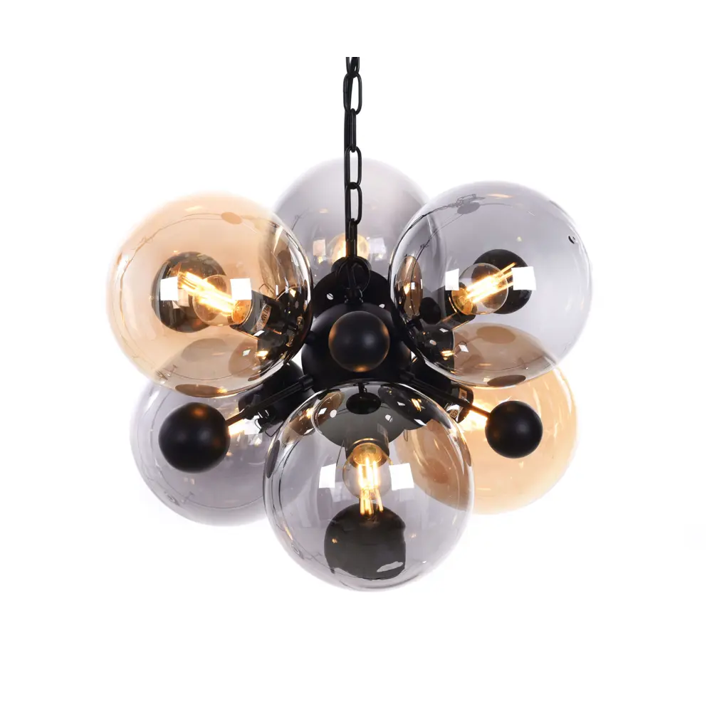 Фото 4 Светильник подвесной LUMINA DECO Afrodis LDP 1138-6 AMB+GY 6 ламп 15 м² цвет черный Фото 4 Светильник подвесной LUMINA DECO Afrodis LDP 1138-6 AMB+GY 6 ламп 15 м² цвет черный