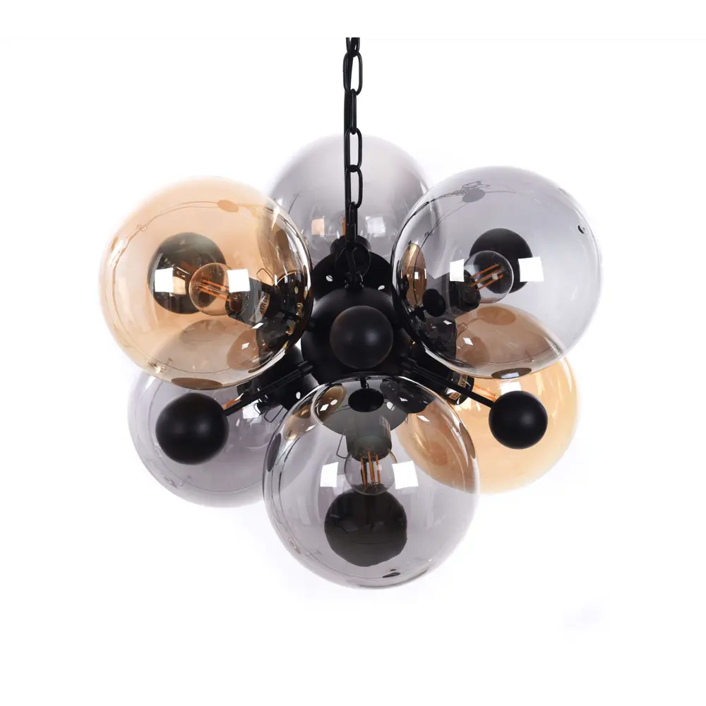 Фото 6 Светильник подвесной LUMINA DECO Afrodis LDP 1138-6 AMB+GY 6 ламп 15 м² цвет черный Фото 6 Светильник подвесной LUMINA DECO Afrodis LDP 1138-6 AMB+GY 6 ламп 15 м² цвет черный