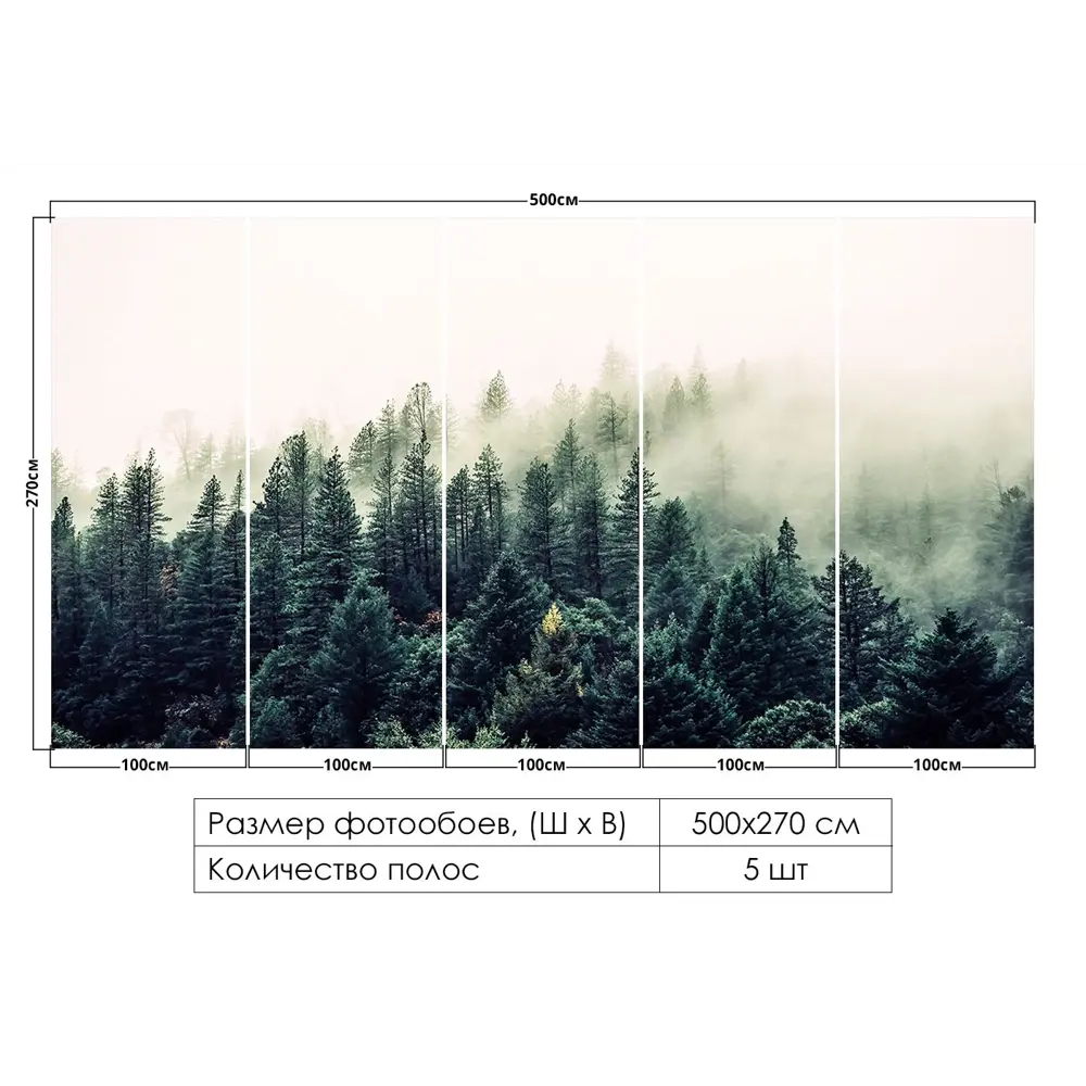 Фото 2 Фотообои флизелиновые Printwalls Forest 500x270 см Туманный хвойный лес Фото 2 Фотообои флизелиновые Printwalls Forest 500x270 см Туманный хвойный лес
