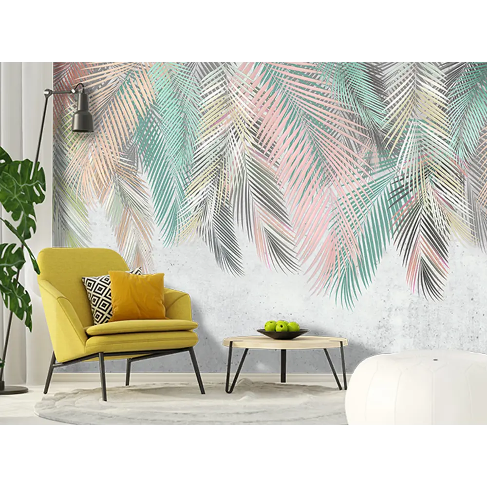 Фото 6 Фотообои флизелиновые Printwalls Leaves 400x270 см Разноцветные пальмовые листья на бетонной стене