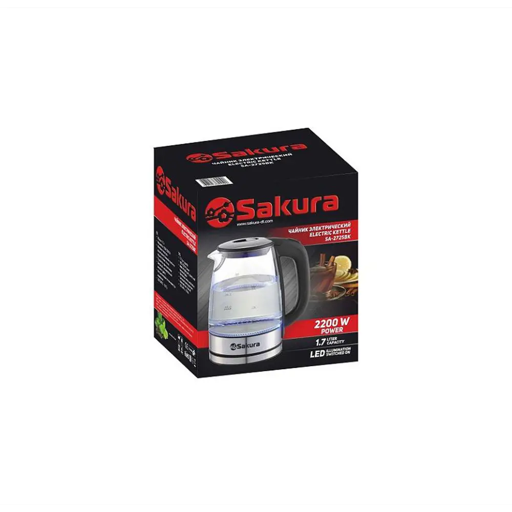 Фото 2 Электрический чайник Sakura SA-2725BK 1.7 л стекло цвет черный Фото 2 Электрический чайник Sakura SA-2725BK 1.7 л стекло цвет черный