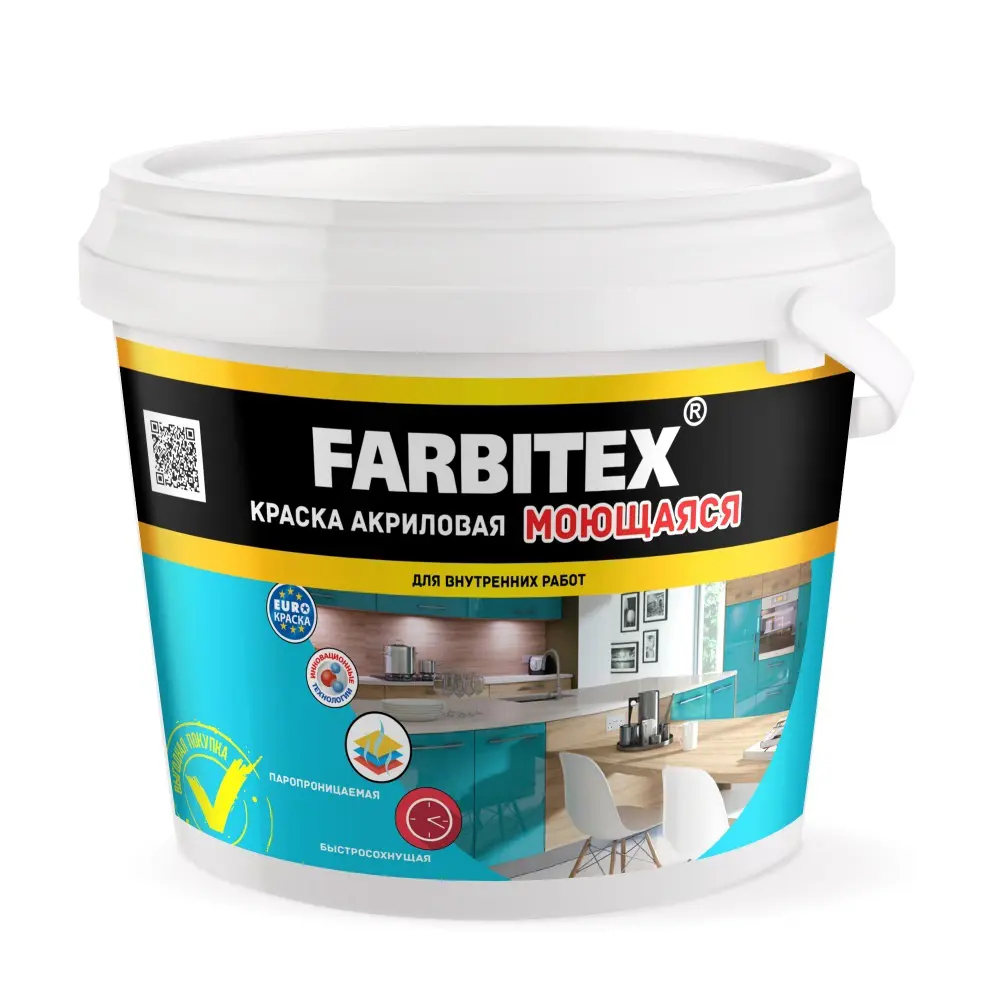 Фото Краска акриловая моющаяся FARBITEX 4300004279 цвет белый 3 кг Фото Краска акриловая моющаяся FARBITEX 4300004279 цвет белый 3 кг